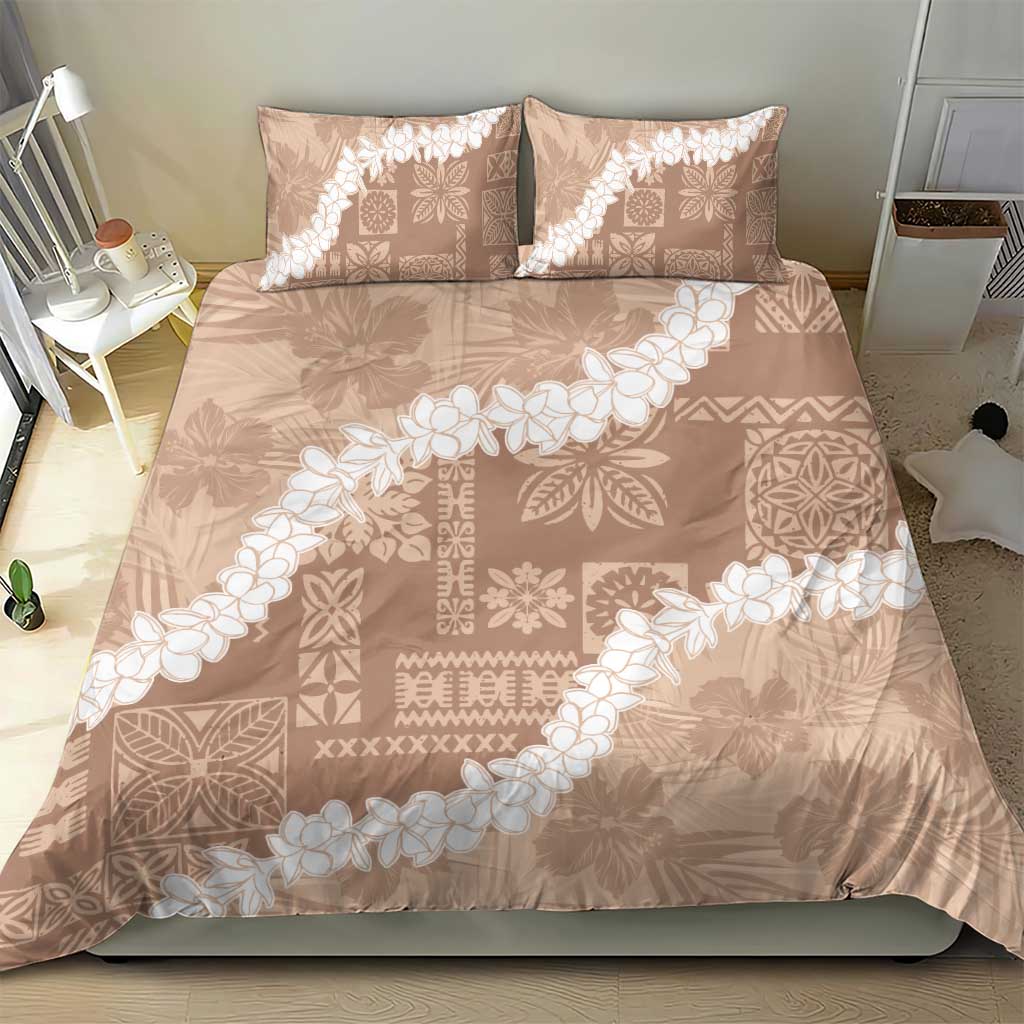 Hawaii Aloha Bedding Set Beige Quilt Patch Work Mix Plumeria Lei LT7 - Polynesian Pride