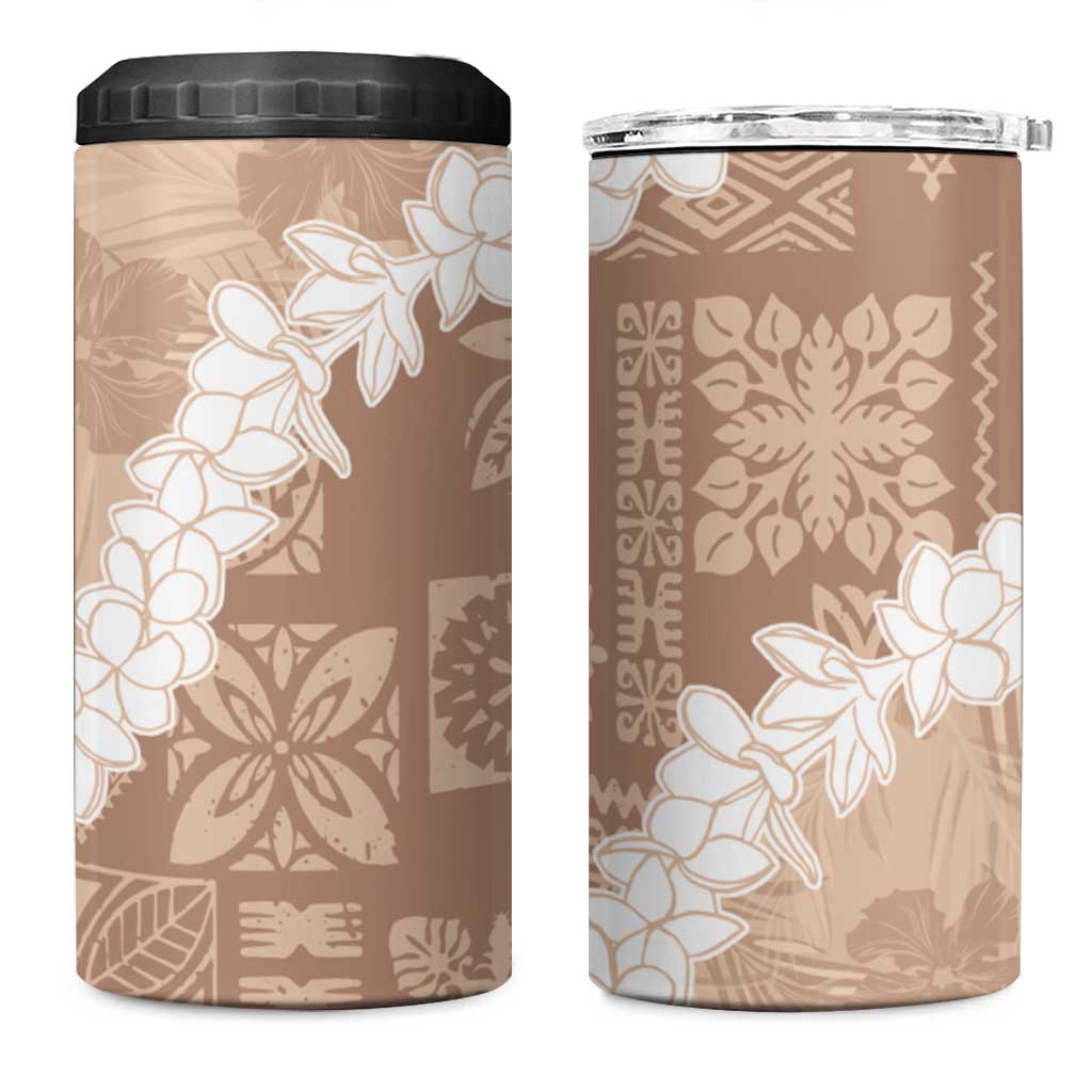 Hawaii Aloha 4 in 1 Can Cooler Tumbler Beige Quilt Patch Work Mix Plumeria Lei LT7 One Size: 16 oz Beige - Polynesian Pride