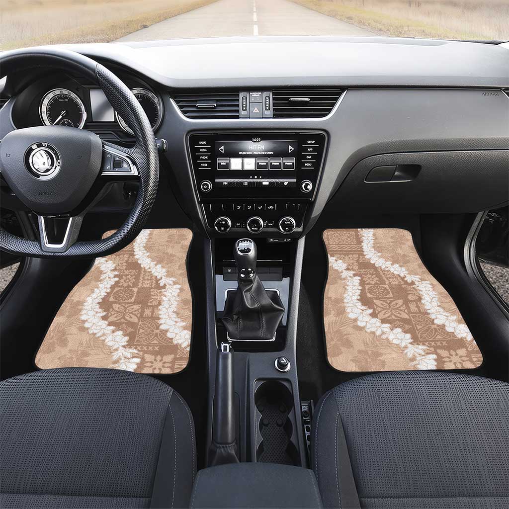 Hawaii Aloha Car Mats Beige Quilt Patch Work Mix Plumeria Lei LT7 Set 2pcs - Front Beige - Polynesian Pride