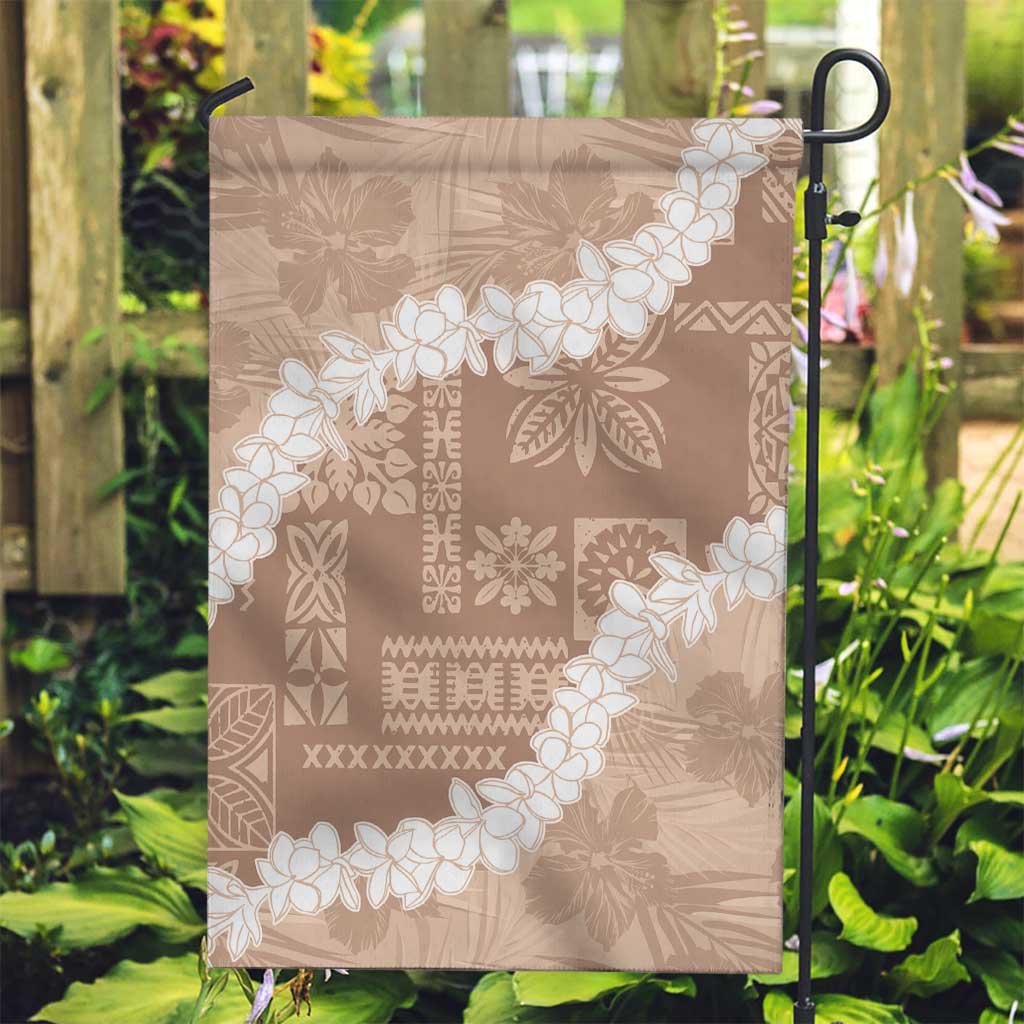 Hawaii Aloha Garden Flag Beige Quilt Patch Work Mix Plumeria Lei LT7 Garden Flag Beige - Polynesian Pride