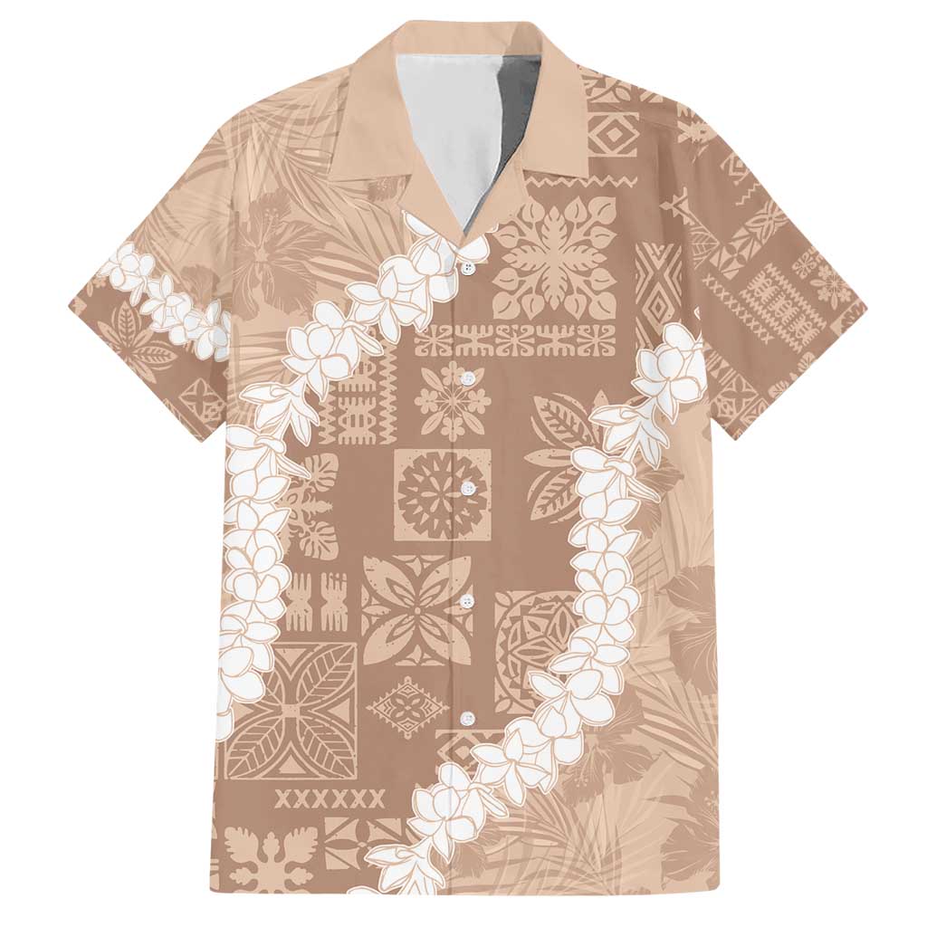 Hawaii Aloha Hawaiian Shirt Beige Quilt Patch Work Mix Plumeria Lei LT7 Beige - Polynesian Pride