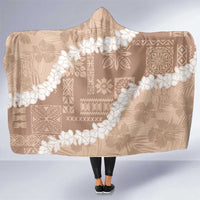 Hawaii Aloha Hooded Blanket Beige Quilt Patch Work Mix Plumeria Lei LT7 One Size Beige - Polynesian Pride