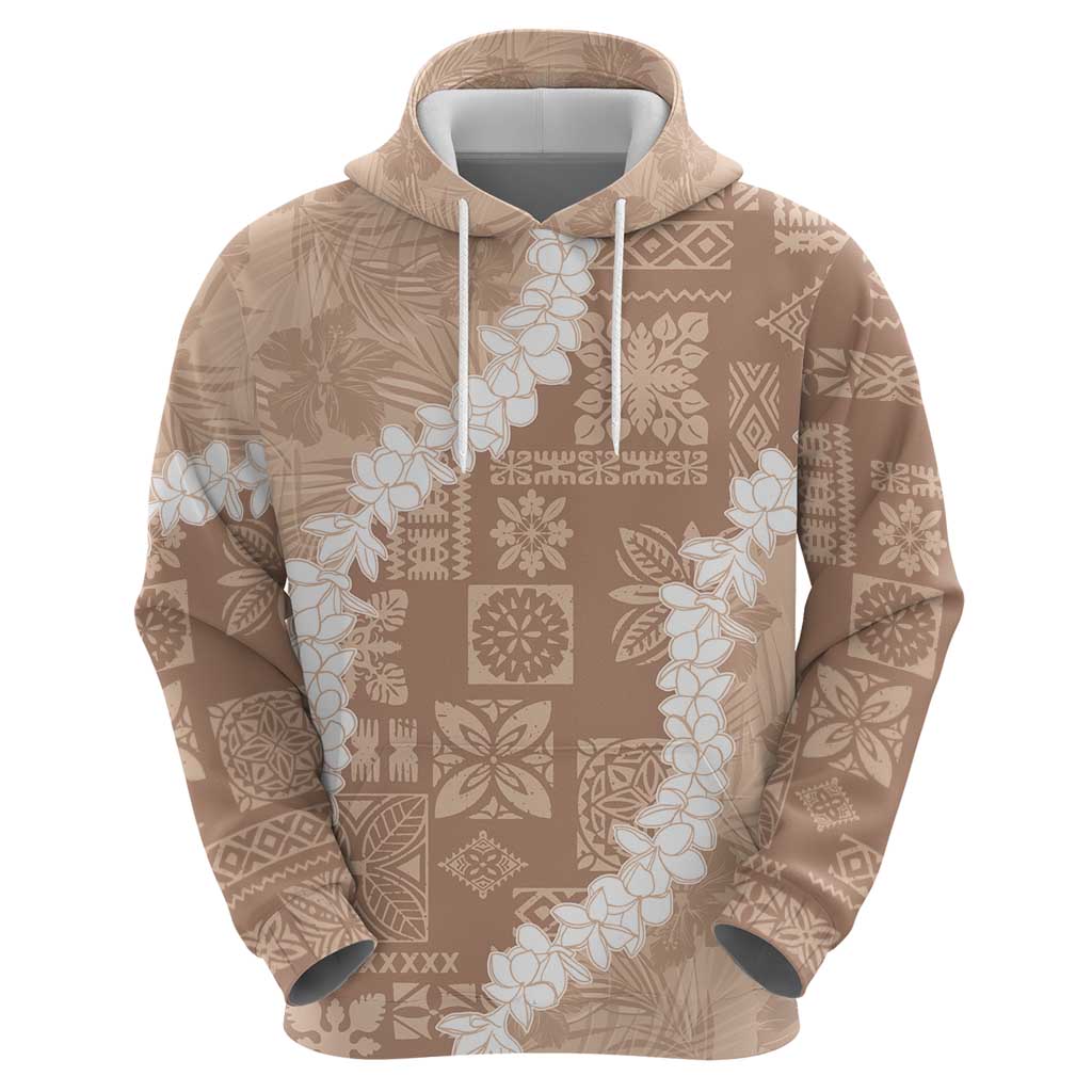 Hawaii Aloha Hoodie Beige Quilt Patch Work Mix Plumeria Lei LT7 - Polynesian Pride