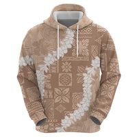 Hawaii Aloha Hoodie Beige Quilt Patch Work Mix Plumeria Lei LT7 - Polynesian Pride