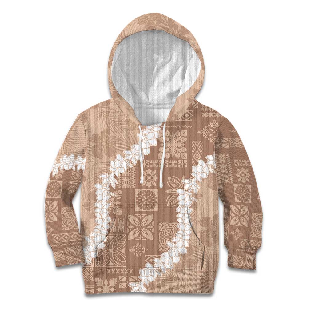 Hawaii Aloha Kid Hoodie Beige Quilt Patch Work Mix Plumeria Lei LT7 Hoodie Beige - Polynesian Pride