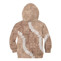 Hawaii Aloha Kid Hoodie Beige Quilt Patch Work Mix Plumeria Lei LT7 - Polynesian Pride