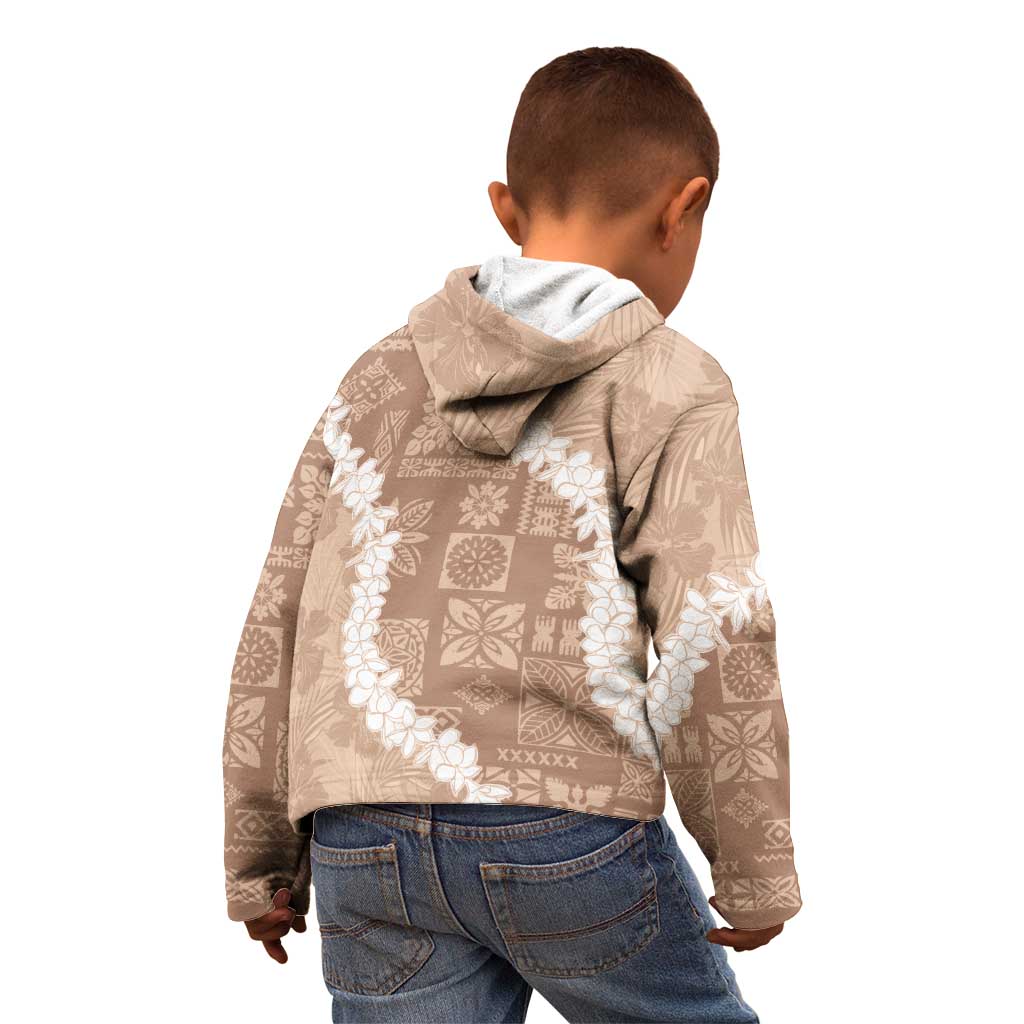 Hawaii Aloha Kid Hoodie Beige Quilt Patch Work Mix Plumeria Lei LT7 - Polynesian Pride