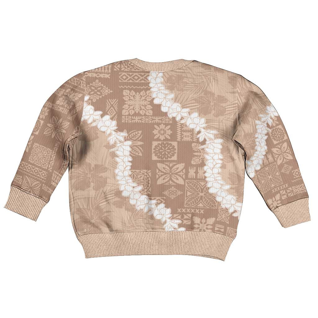 Hawaii Aloha Kid Ugly Christmas Sweater Beige Quilt Patch Work Mix Plumeria Lei LT7 - Polynesian Pride