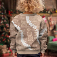 Hawaii Aloha Kid Ugly Christmas Sweater Beige Quilt Patch Work Mix Plumeria Lei LT7 - Polynesian Pride
