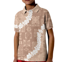 Hawaii Aloha Kid Polo Shirt Beige Quilt Patch Work Mix Plumeria Lei LT7 Kid Beige - Polynesian Pride