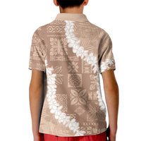 Hawaii Aloha Kid Polo Shirt Beige Quilt Patch Work Mix Plumeria Lei LT7 - Polynesian Pride