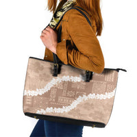 Hawaii Aloha Leather Tote Bag Beige Quilt Patch Work Mix Plumeria Lei LT7 Beige - Polynesian Pride