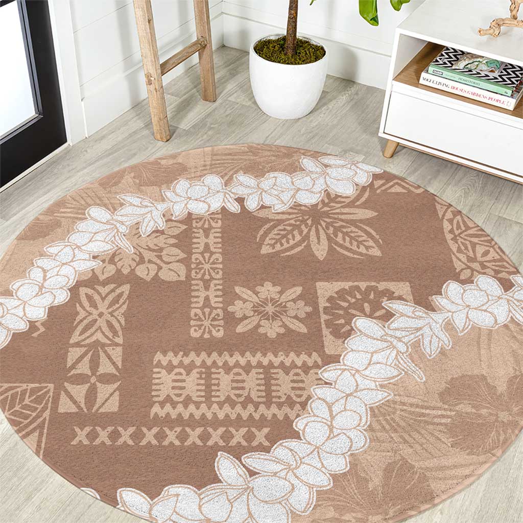 Hawaii Aloha Round Carpet Beige Quilt Patch Work Mix Plumeria Lei LT7 Beige - Polynesian Pride