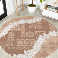 Hawaii Aloha Round Carpet Beige Quilt Patch Work Mix Plumeria Lei LT7 Beige - Polynesian Pride