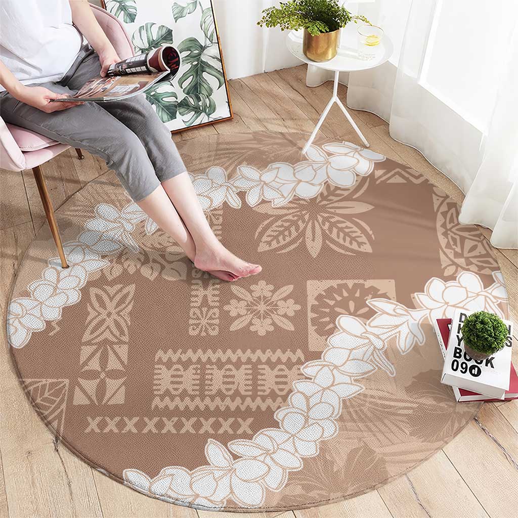 Hawaii Aloha Round Carpet Beige Quilt Patch Work Mix Plumeria Lei LT7 - Polynesian Pride