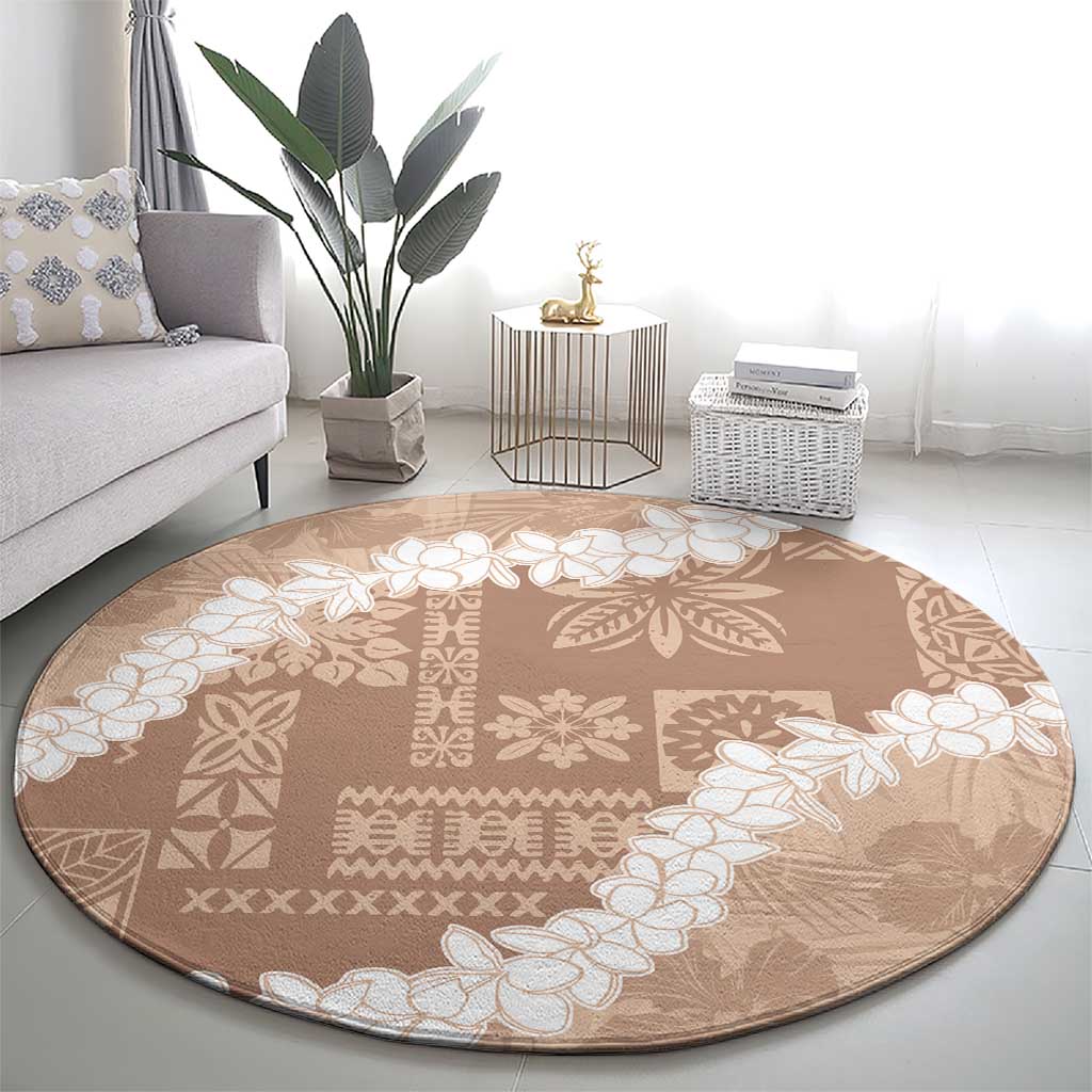 Hawaii Aloha Round Carpet Beige Quilt Patch Work Mix Plumeria Lei LT7 - Polynesian Pride