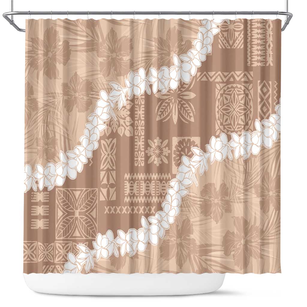 Hawaii Aloha Shower Curtain Beige Quilt Patch Work Mix Plumeria Lei