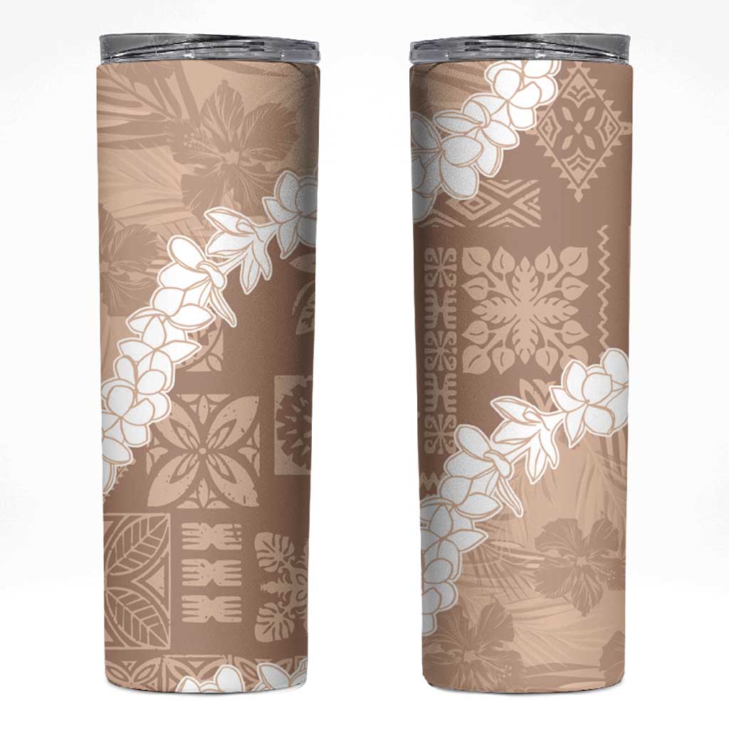 Hawaii Aloha Skinny Tumbler Beige Quilt Patch Work Mix Plumeria Lei