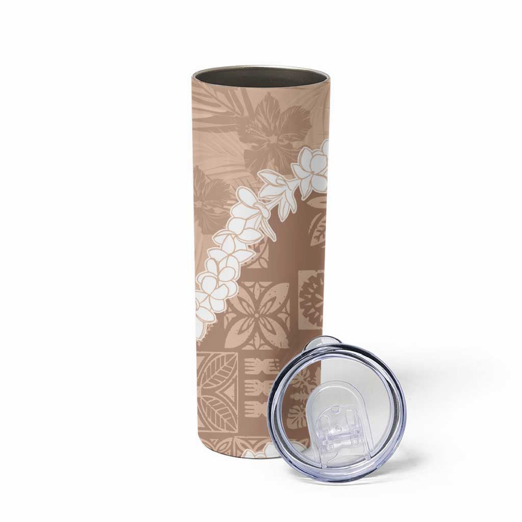 Hawaii Aloha Skinny Tumbler Beige Quilt Patch Work Mix Plumeria Lei LT7 - Polynesian Pride