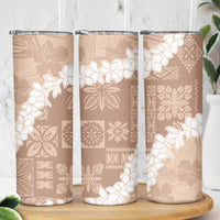 Hawaii Aloha Skinny Tumbler Beige Quilt Patch Work Mix Plumeria Lei LT7 - Polynesian Pride