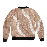 Hawaii Aloha Sleeve Zip Bomber Jacket Beige Quilt Patch Work Mix Plumeria Lei LT7 - Polynesian Pride