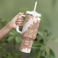 Hawaii Aloha Tumbler With Handle Beige Quilt Patch Work Mix Plumeria Lei LT7 - Polynesian Pride