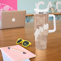 Hawaii Aloha Tumbler With Handle Beige Quilt Patch Work Mix Plumeria Lei LT7 - Polynesian Pride