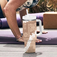 Hawaii Aloha Tumbler With Handle Beige Quilt Patch Work Mix Plumeria Lei LT7 - Polynesian Pride
