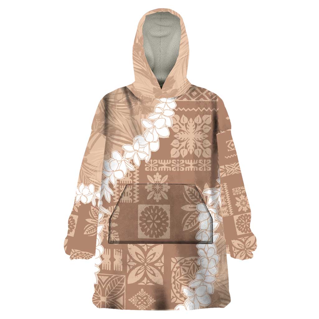 Hawaii Aloha Wearable Blanket Hoodie Beige Quilt Patch Work Mix Plumeria Lei LT7 One Size Beige - Polynesian Pride