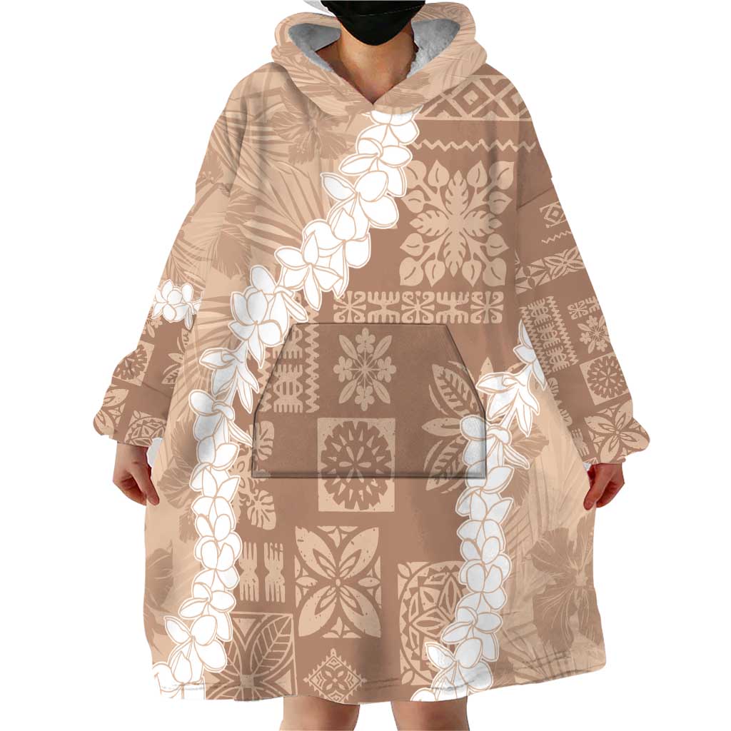 Hawaii Aloha Wearable Blanket Hoodie Beige Quilt Patch Work Mix Plumeria Lei LT7 - Polynesian Pride