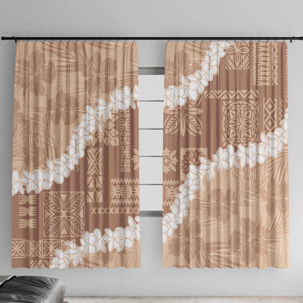 Hawaii Aloha Window Curtain Beige Quilt Patch Work Mix Plumeria Lei LT7 With Hooks Beige - Polynesian Pride