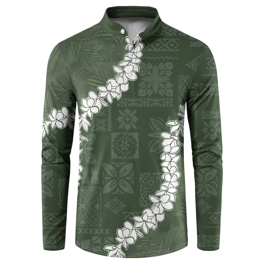 Hawaii Aloha Button Sweatshirt Sage Quilt Patch Work Mix Plumeria Lei LT7 Sage - Polynesian Pride