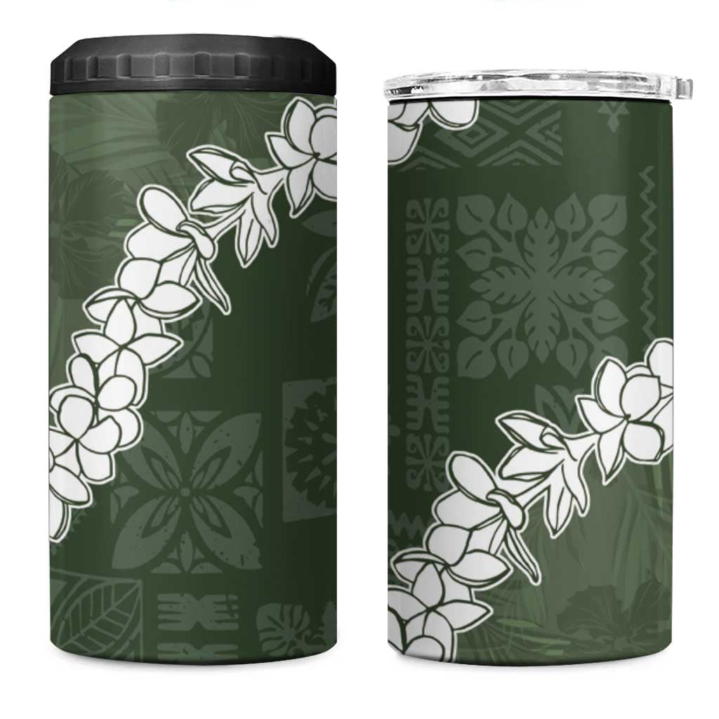 Hawaii Aloha 4 in 1 Can Cooler Tumbler Sage Quilt Patch Work Mix Plumeria Lei LT7 One Size: 16 oz Sage - Polynesian Pride