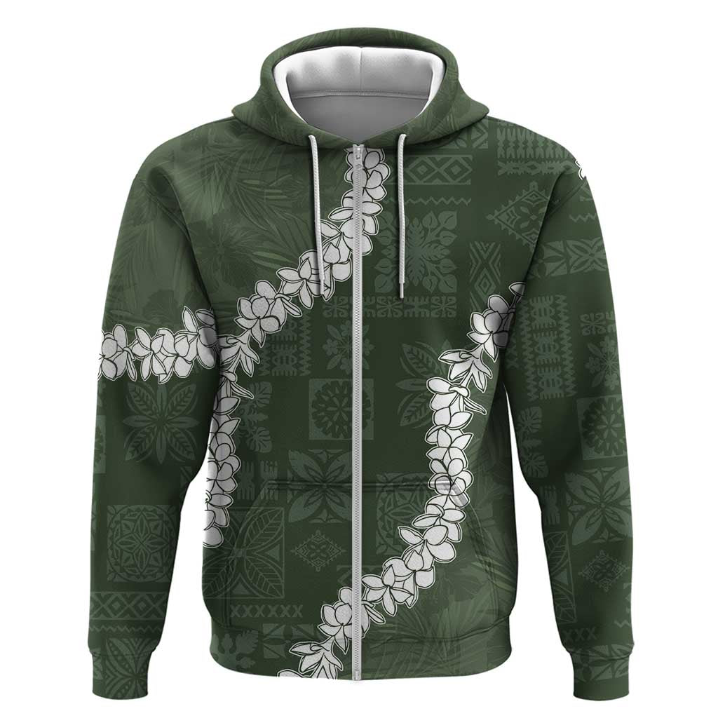 Hawaii Aloha Hoodie Sage Quilt Patch Work Mix Plumeria Lei LT7 Zip Hoodie Sage - Polynesian Pride