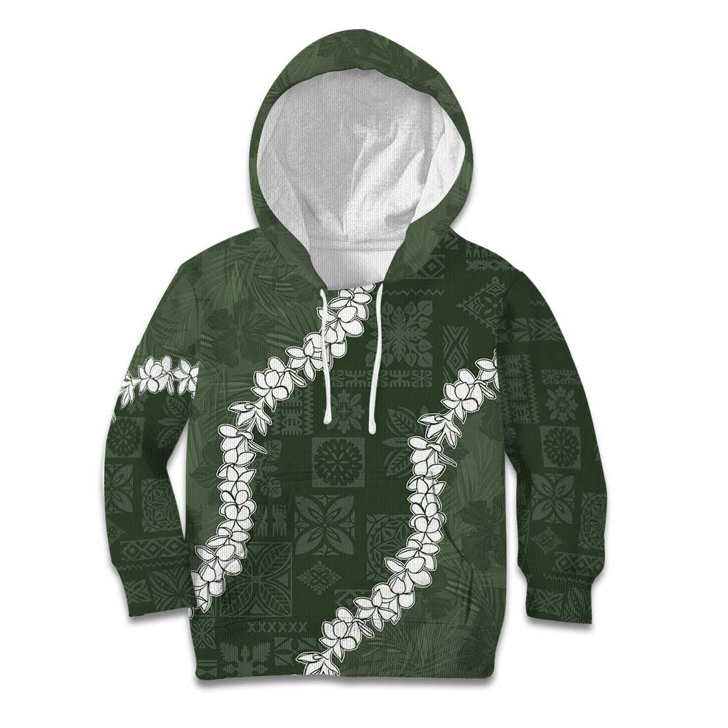 Hawaii Aloha Kid Hoodie Sage Quilt Patch Work Mix Plumeria Lei LT7 Hoodie Sage - Polynesian Pride