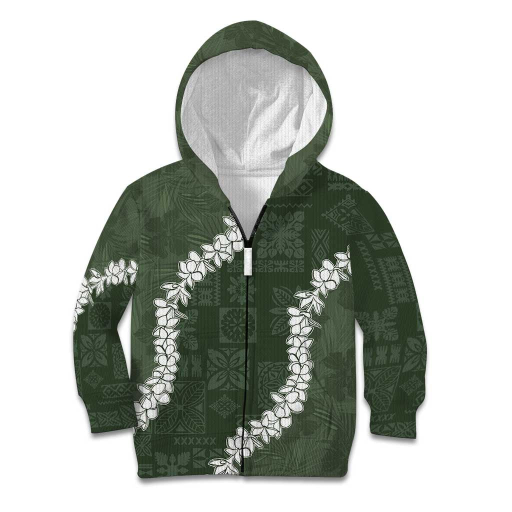 Hawaii Aloha Kid Hoodie Sage Quilt Patch Work Mix Plumeria Lei LT7 Zip Hoodie Sage - Polynesian Pride