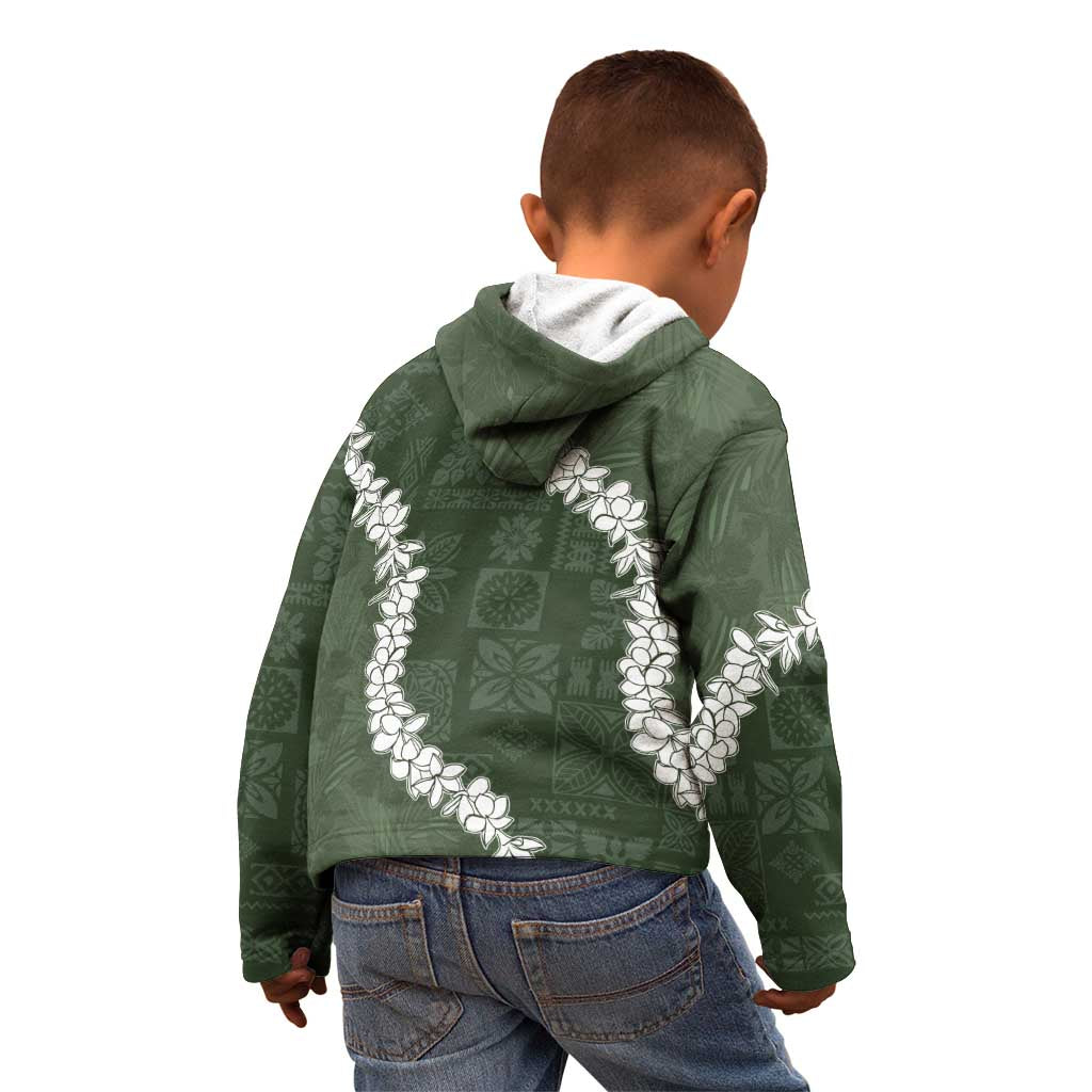 Hawaii Aloha Kid Hoodie Sage Quilt Patch Work Mix Plumeria Lei LT7 - Polynesian Pride