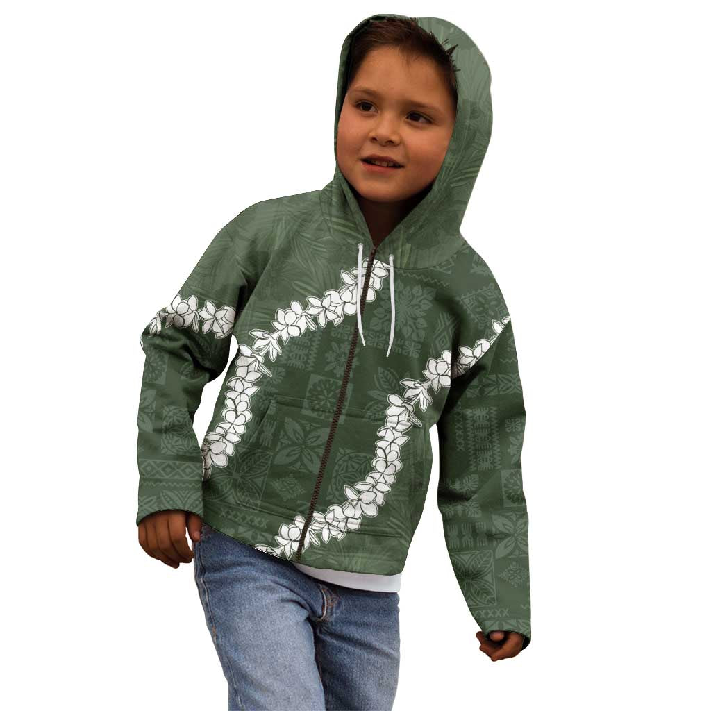 Hawaii Aloha Kid Hoodie Sage Quilt Patch Work Mix Plumeria Lei LT7 - Polynesian Pride