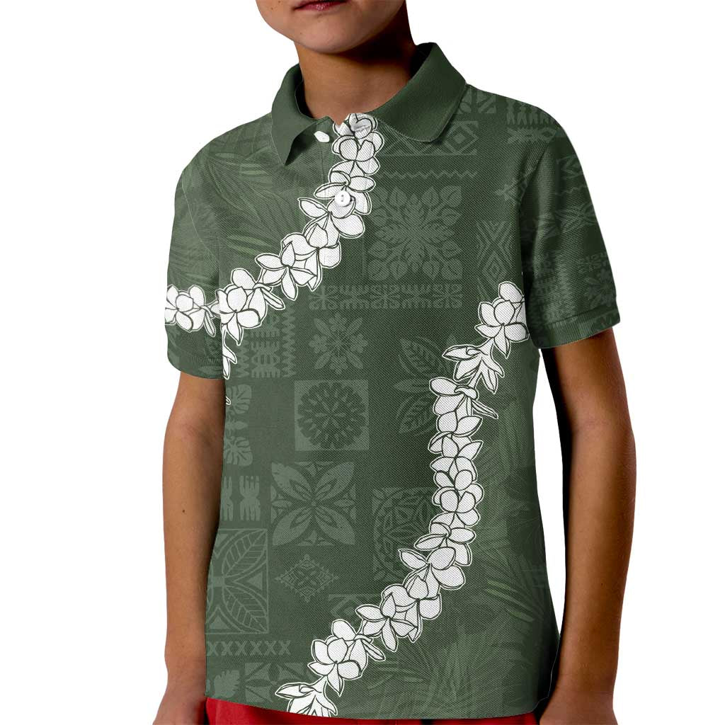 Hawaii Aloha Kid Polo Shirt Sage Quilt Patch Work Mix Plumeria Lei LT7 Kid Sage - Polynesian Pride