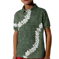 Hawaii Aloha Kid Polo Shirt Sage Quilt Patch Work Mix Plumeria Lei LT7 Kid Sage - Polynesian Pride