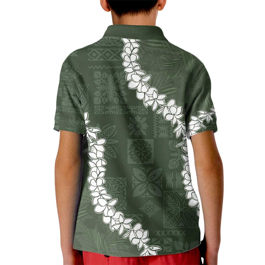 Hawaii Aloha Kid Polo Shirt Sage Quilt Patch Work Mix Plumeria Lei LT7 - Polynesian Pride