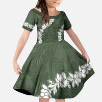 Hawaii Aloha Kid Short Sleeve Dress Sage Quilt Patch Work Mix Plumeria Lei LT7 KID Sage - Polynesian Pride