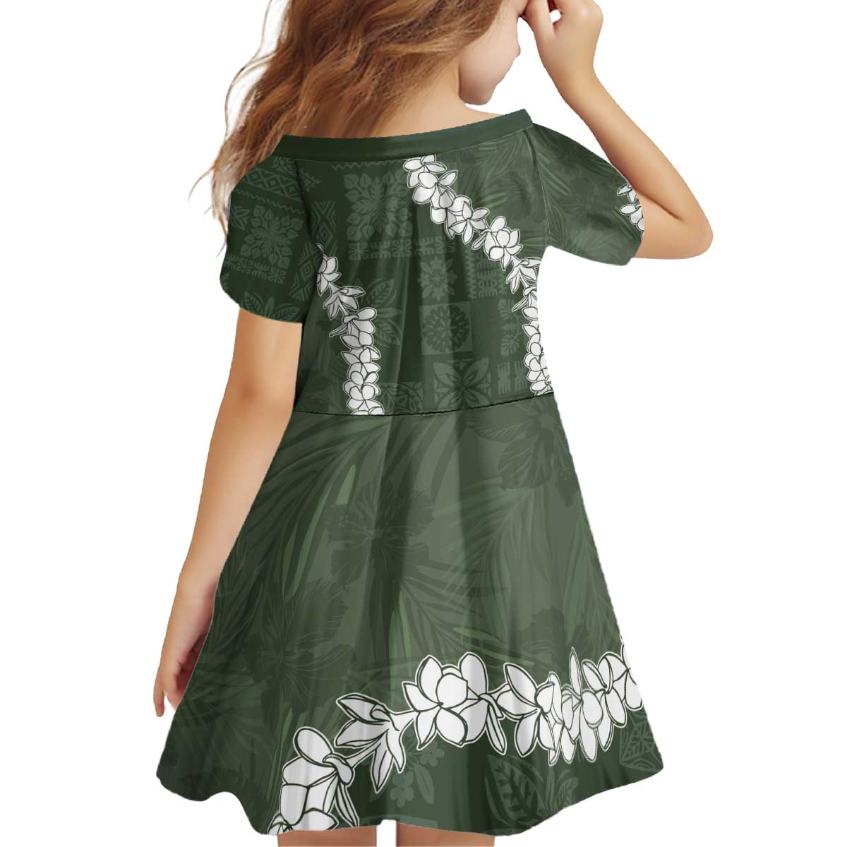 Hawaii Aloha Kid Short Sleeve Dress Sage Quilt Patch Work Mix Plumeria Lei LT7 - Polynesian Pride