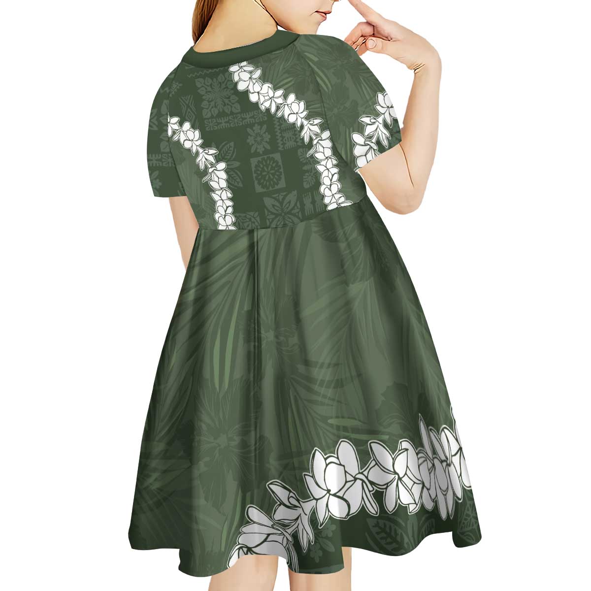 Hawaii Aloha Kid Short Sleeve Dress Sage Quilt Patch Work Mix Plumeria Lei LT7 - Polynesian Pride
