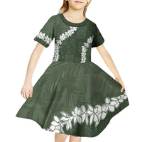 Hawaii Aloha Kid Short Sleeve Dress Sage Quilt Patch Work Mix Plumeria Lei LT7 - Polynesian Pride