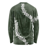 Hawaii Aloha Long Sleeve Shirt Sage Quilt Patch Work Mix Plumeria Lei LT7 - Polynesian Pride