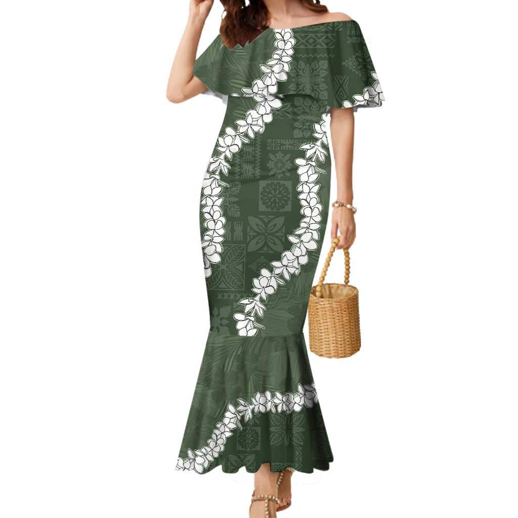 Hawaii Aloha Mermaid Dress Sage Quilt Patch Work Mix Plumeria Lei LT7 Women Sage - Polynesian Pride