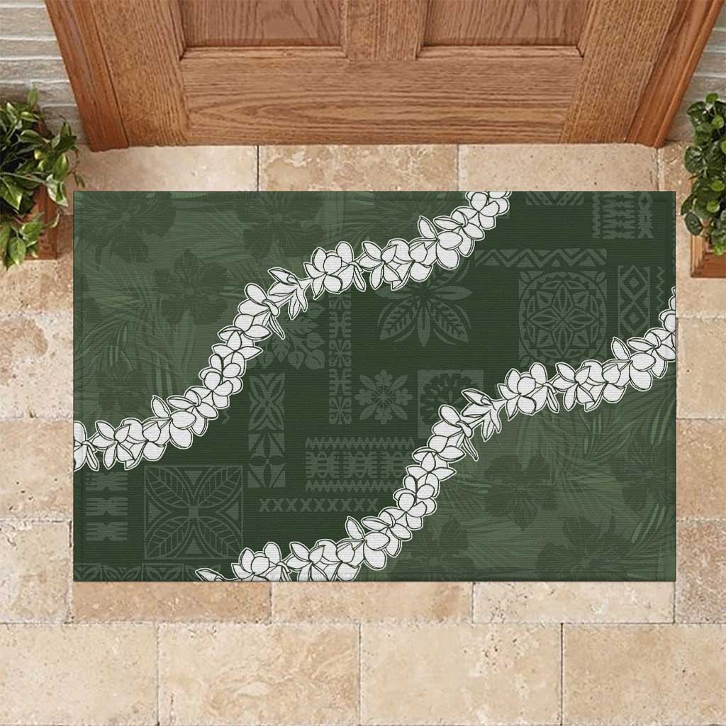 Hawaii Aloha Rubber Doormat Sage Quilt Patch Work Mix Plumeria Lei LT7 Sage - Polynesian Pride