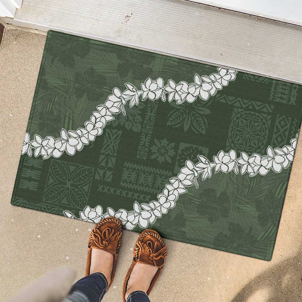 Hawaii Aloha Rubber Doormat Sage Quilt Patch Work Mix Plumeria Lei LT7 - Polynesian Pride