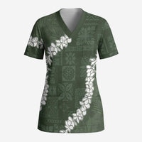 Hawaii Aloha Scrub Top Sage Quilt Patch Work Mix Plumeria Lei LT7 Adult Sage - Polynesian Pride